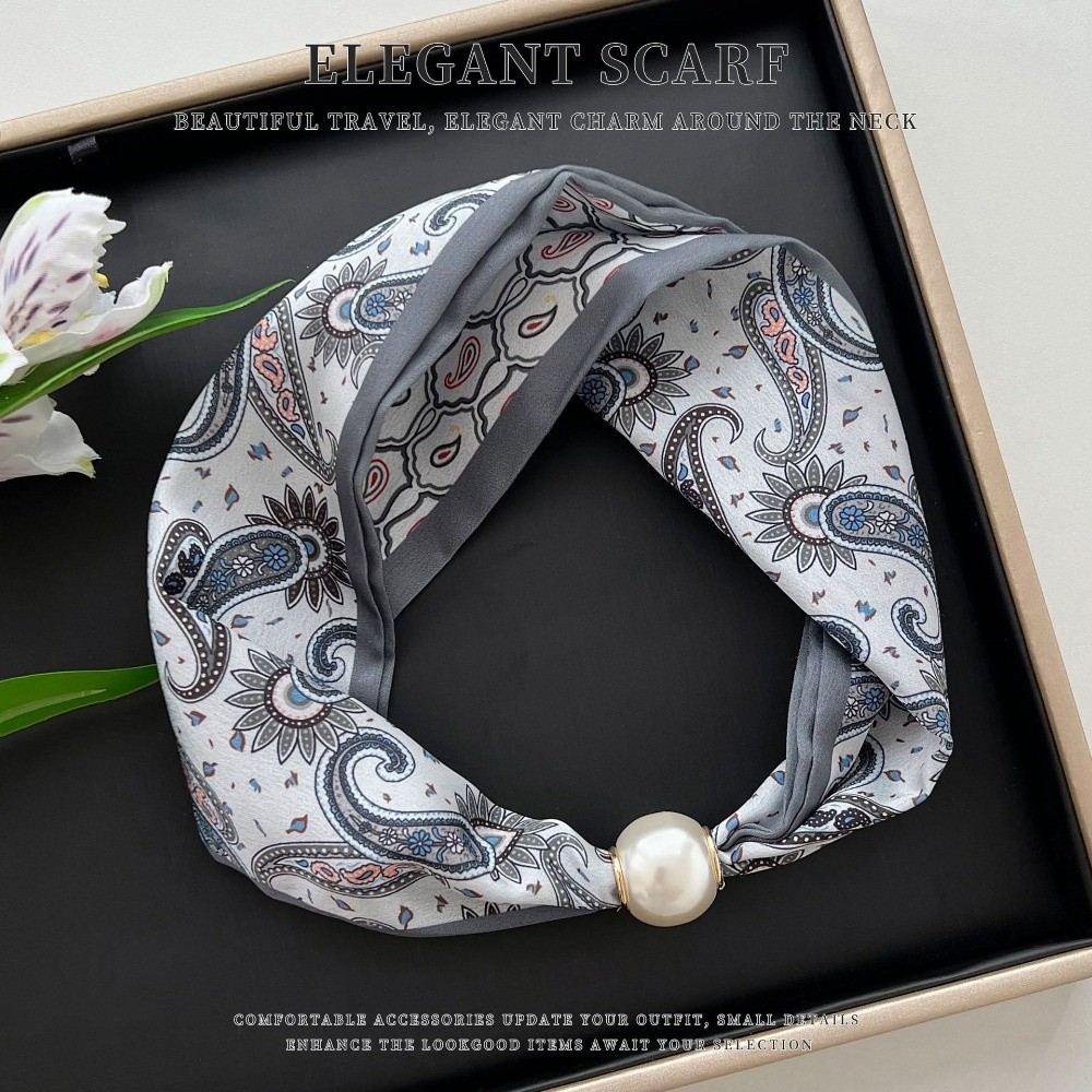 Élégant foulard en soie perlée - Ascot Neck Scarf avis et prix